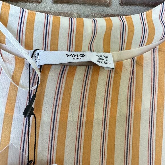 MNG NWT Suit Orange/Red/Blue Striped Tie Sleeved Sheer Lined Blouse Size 2 - Picture 6 of 11